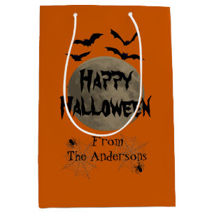 Black Orange Spooky Bats Spider Happy Halloween Medium Gift Bag