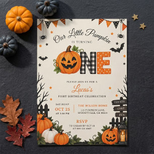 Black Orange Spooky Halloween First Birthday Invitation