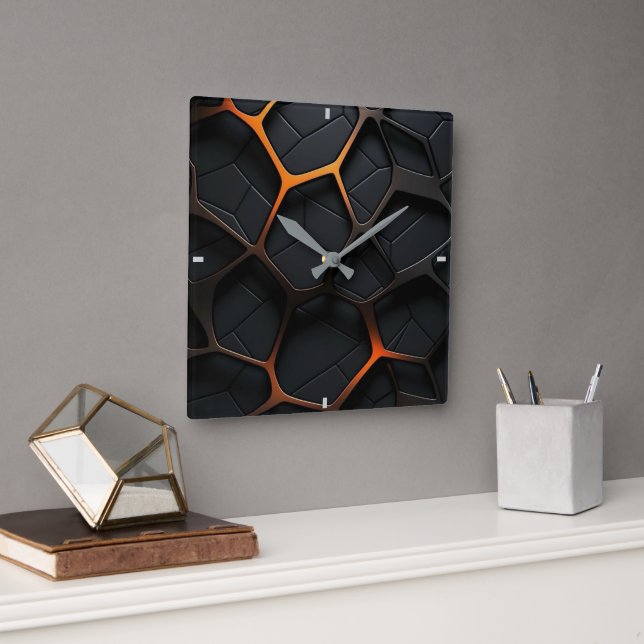 Black Orange Square Wall Clock (Office)