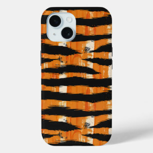 Black Orange Stripe Pattern iPhone 15 Case