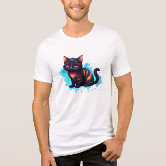 Black Orange Striped Cat with Purple Eye Tri-Blend Shirt