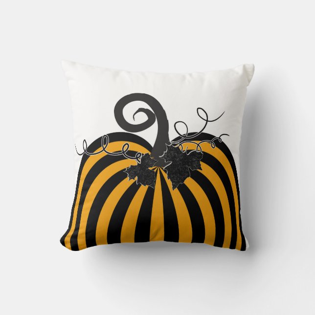 Black & Orange Striped Pumpkin Chic Autumn Fall  Cushion (Front)