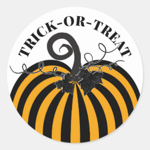 Black & Orange Striped Pumpkin Halloween Party Classic Round Sticker