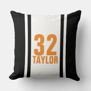 Black & Orange Striped Sports Jersey Throw Pillow
