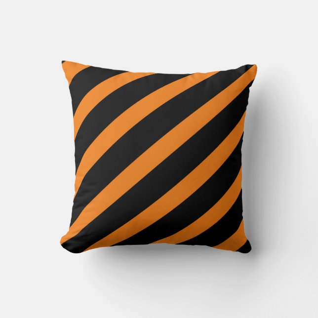 Black & Orange Stripes Striped Halloween Cushion (Front)