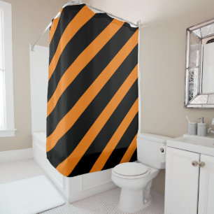Black & Orange Stripes Striped Halloween Shower Curtain