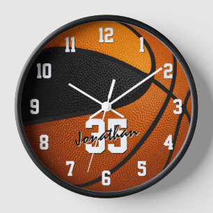 black orange team colours basketball personalised clock