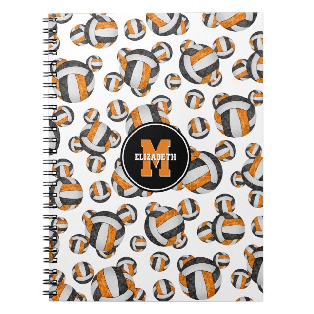 black orange team colours girls sports volleyball  notebook (Front)