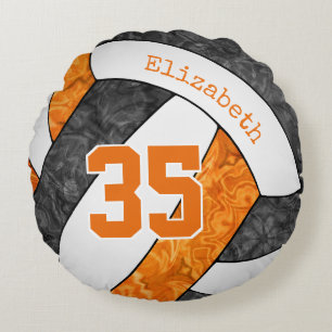 black orange team colours girls volleyball room round cushion