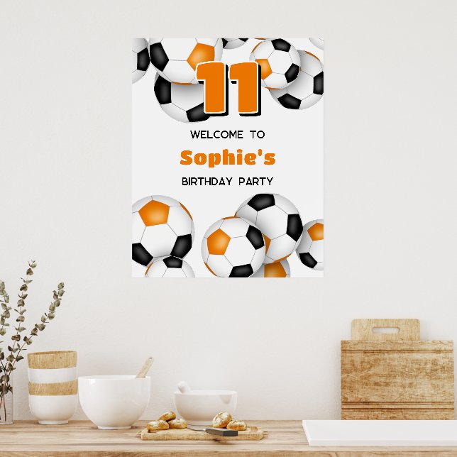 black orange team colours soccer birthday party poster (Kitchen)