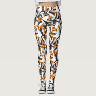 black orange team colours volleyballs pattern leggings