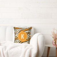 Black Orange Tiger Stripes Pattern Monogram
