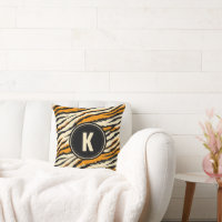 Black Orange Tiger Stripes Pattern Monogram