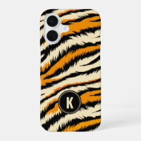 Black Orange Tiger Stripes Pattern Monogram