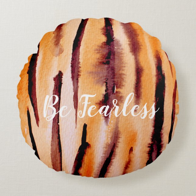 Black Orange Tiger Watercolor Round Cushion (Front)