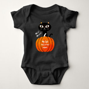 Black Orange Trick or Treat Cute Boo Cat Halloween Baby Bodysuit