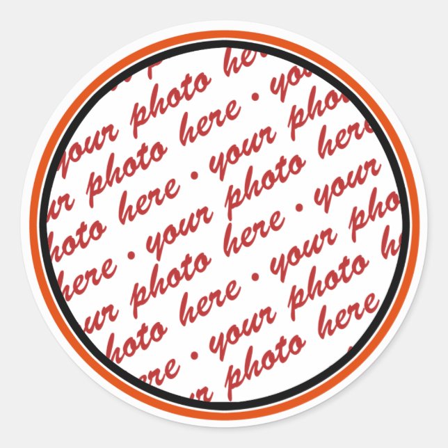 Black & Orange Trimmed Photo Template Classic Round Sticker (Front)
