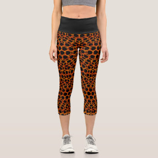 Black & Orange Trippy Geometric Pattern Cool Dark Capri Leggings