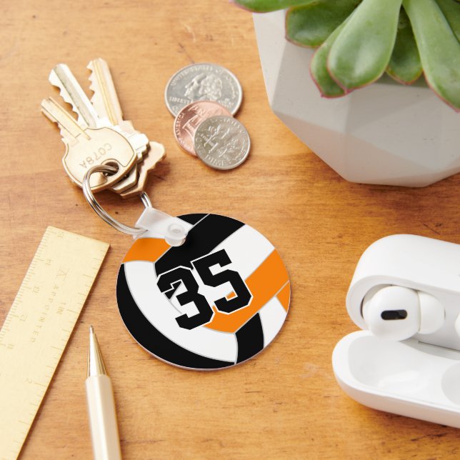 Black orange volleyball team colours key ring (Desk)