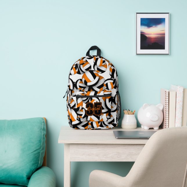 black orange volleyball team colours patterned  printed backpack (Insitu)