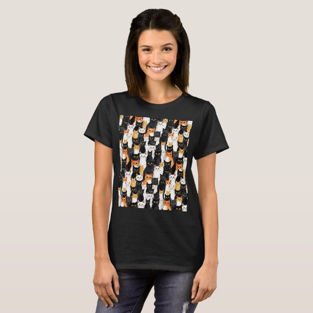 Black Orange White Cats T-Shirt (Front Full)