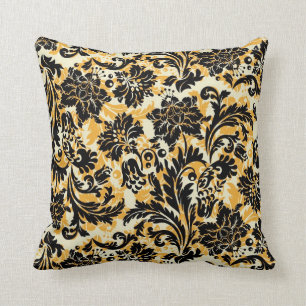 Black Orange & White Floral Damasks Cushion