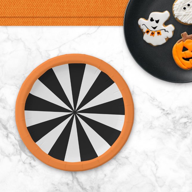 Black Orange White Halloween Sunburst Paper Plate (Creator Uploaded)