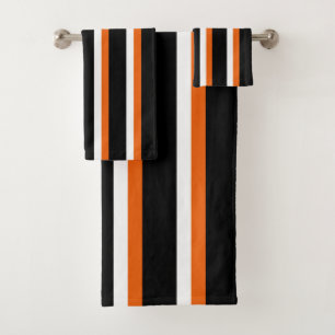 Black Orange White Striped Bath Towel Set