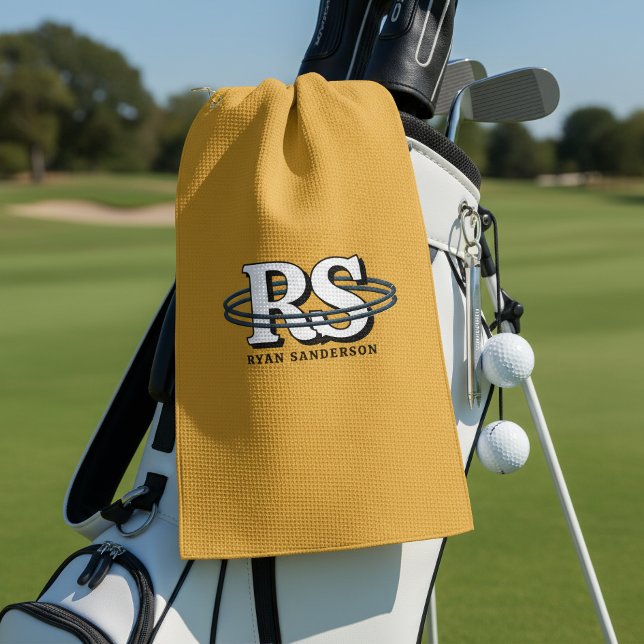 Black Orbit Monogram Initials Any Colour ID1331 Golf Towel (Creator Uploaded)