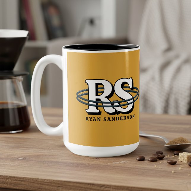 Black Orbit Monogram Initials Any Colour ID1331 Two-Tone Coffee Mug (Creator Uploaded)
