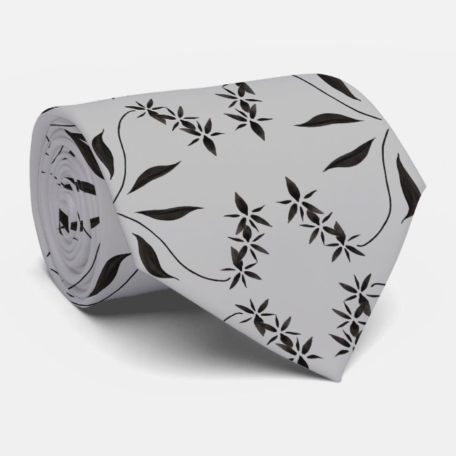Black Orchid Abstract Flower Pattern Tie (Rolled)