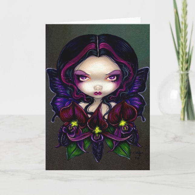 "Black Orchid Fairy" Greeting Card (Front)