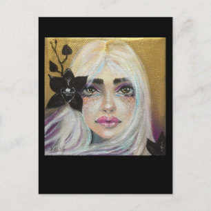 Black Orchid Girl, Original Art Postcard
