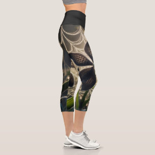 Black Orchid Spiderweb Floral Capri Leggings