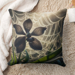 Black Orchid Spiderweb Floral Cushion