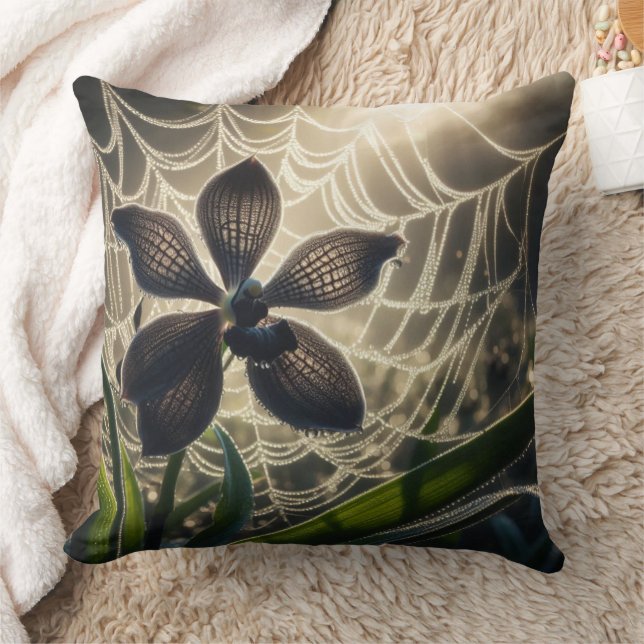 Black Orchid Spiderweb Floral Cushion (Blanket)