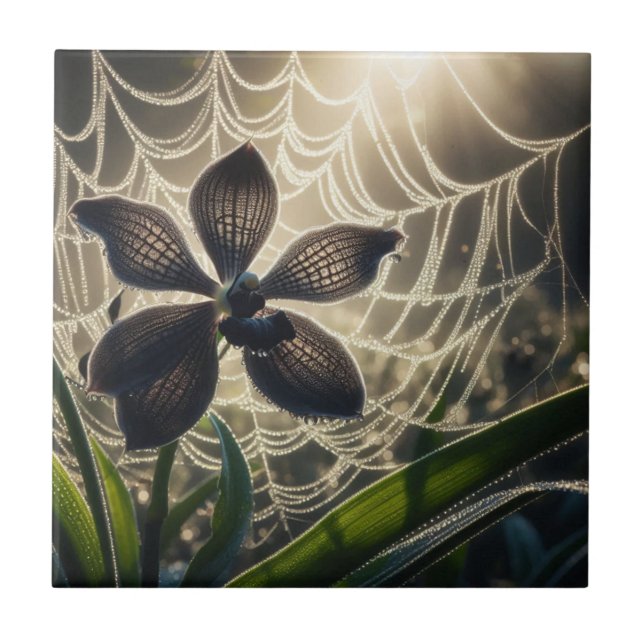 Black Orchid Spiderweb Floral Tile (Front)