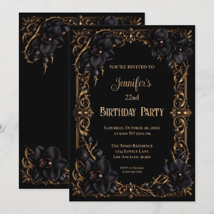 Black orchids Gothic Floral Birthday Invitation
