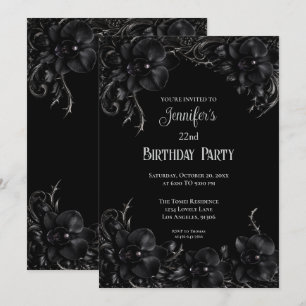 Black orchids Gothic Floral Birthday Invitation