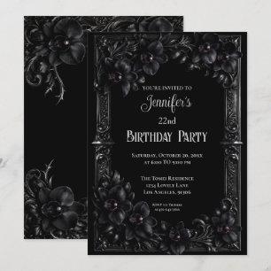 Black orchids Gothic Floral Birthday Invitation