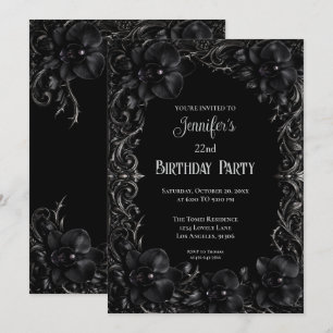 Black orchids Gothic Floral Birthday Invitation
