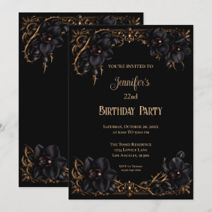 Black orchids Gothic Floral Birthday Invitation