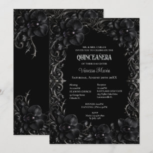 Black Orchids Gothic Halloween Quinceanera Invitat Invitation