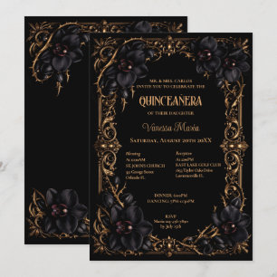 Black Orchids Gothic Halloween Quinceanera Invitat Invitation
