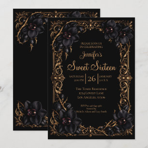 Black Orchids Gothic Sweet 16 Invitation