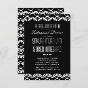 Black Oriental Art Deco Style Rehearsal Dinner Invitation