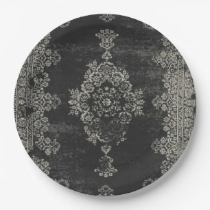 black oriental pattern paper plate