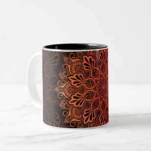 Black Ornamental Floral Pattern Two-Tone Coffee Mug
