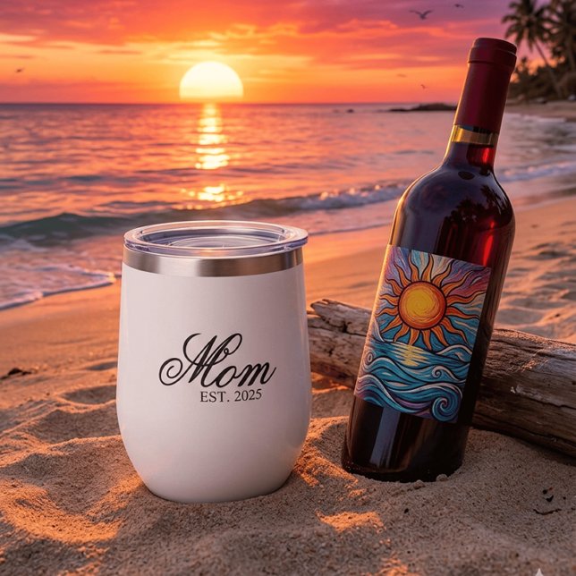 Black Ornate Script Established Mom (Mom Established Thermal Wine Tumbler)