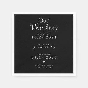 Black Our Love Story Retro Wedding Napkin